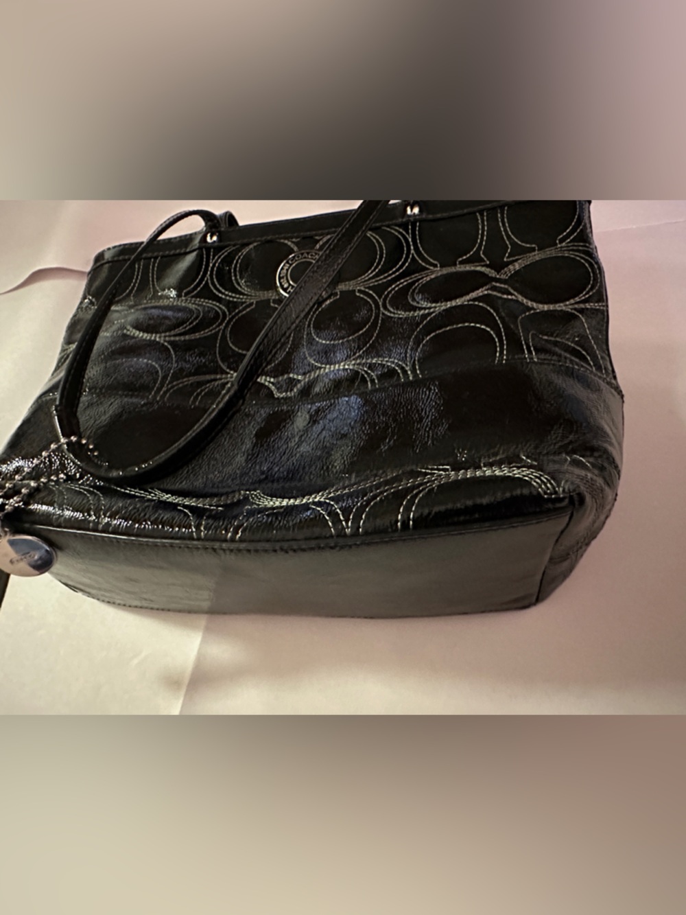 Coach Black Patent Signature Satchel - Picture 4 of 4